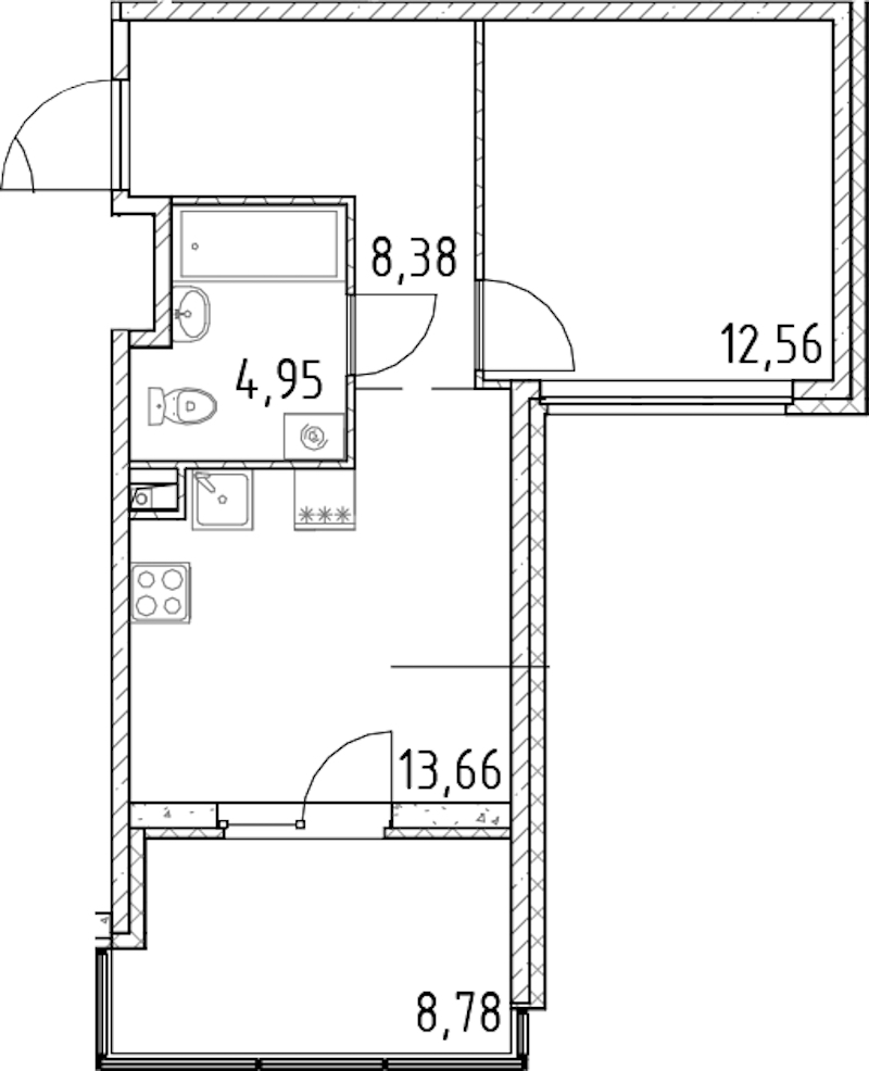 1-комнатная квартира 39.55 м², 16/18 эт., ЖК «Город Первых»